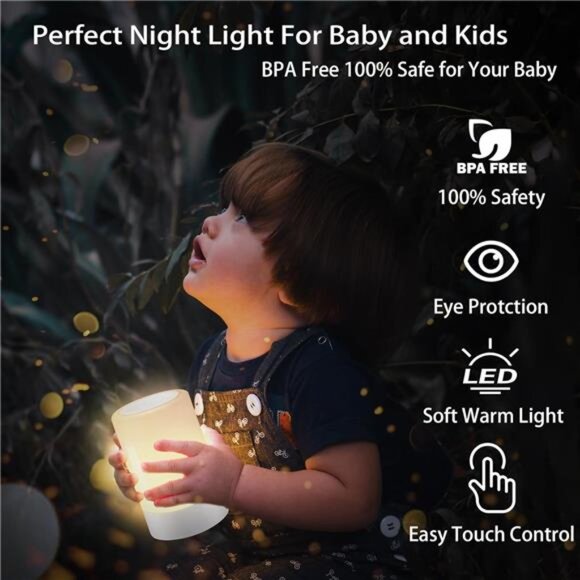Nursery Night Light for Baby, Portable LED Touch Night Lamp for Kids - Picture 2 of 7